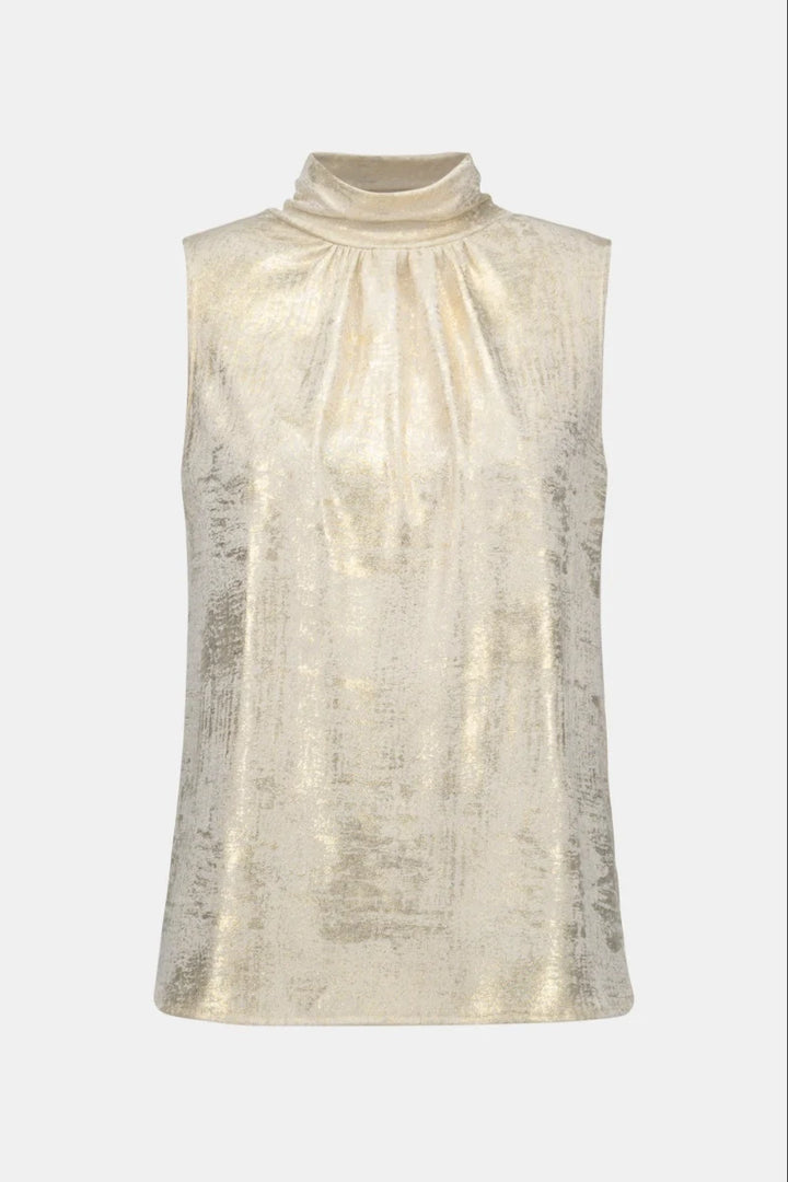 Foiled Knit Straight Sleeveless Top in Ivory/Gold 261008 by Joseph Ribkoff in Ivory/Gold / 8