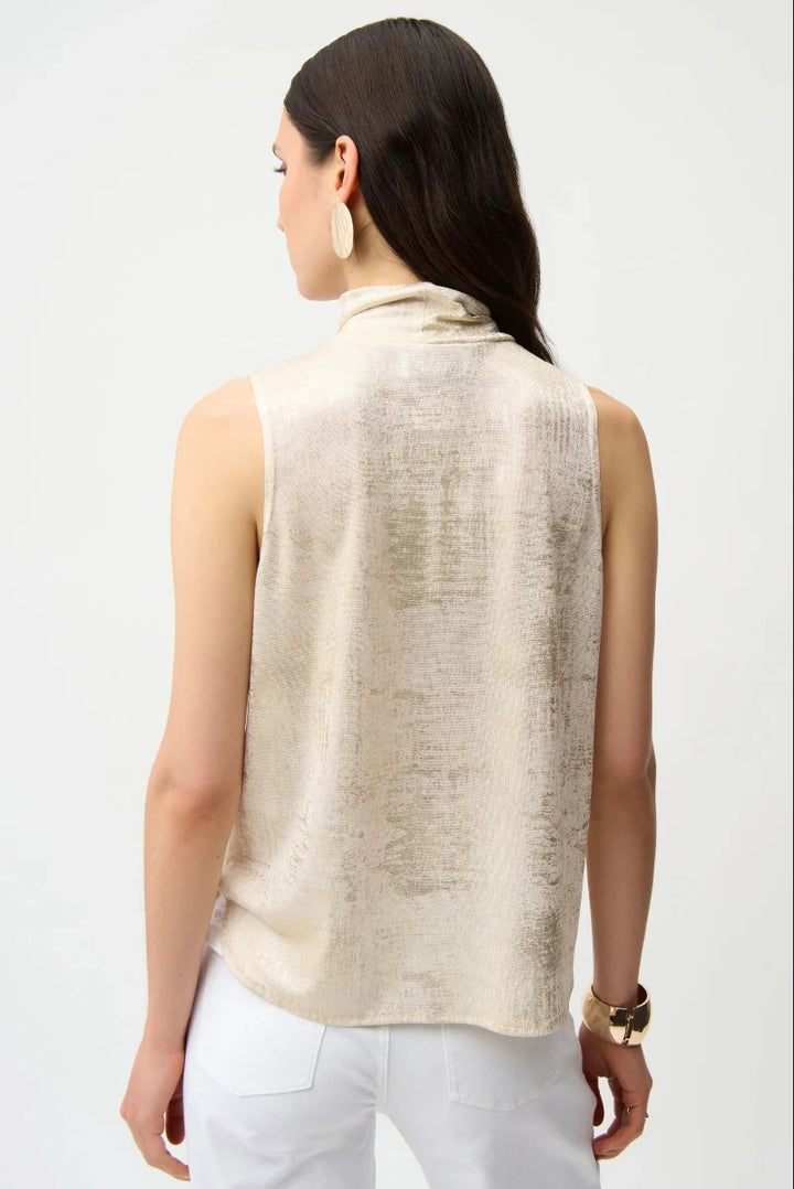 Foiled Knit Straight Sleeveless Top in Ivory/Gold 261008 by Joseph Ribkoff in Ivory/Gold / 8