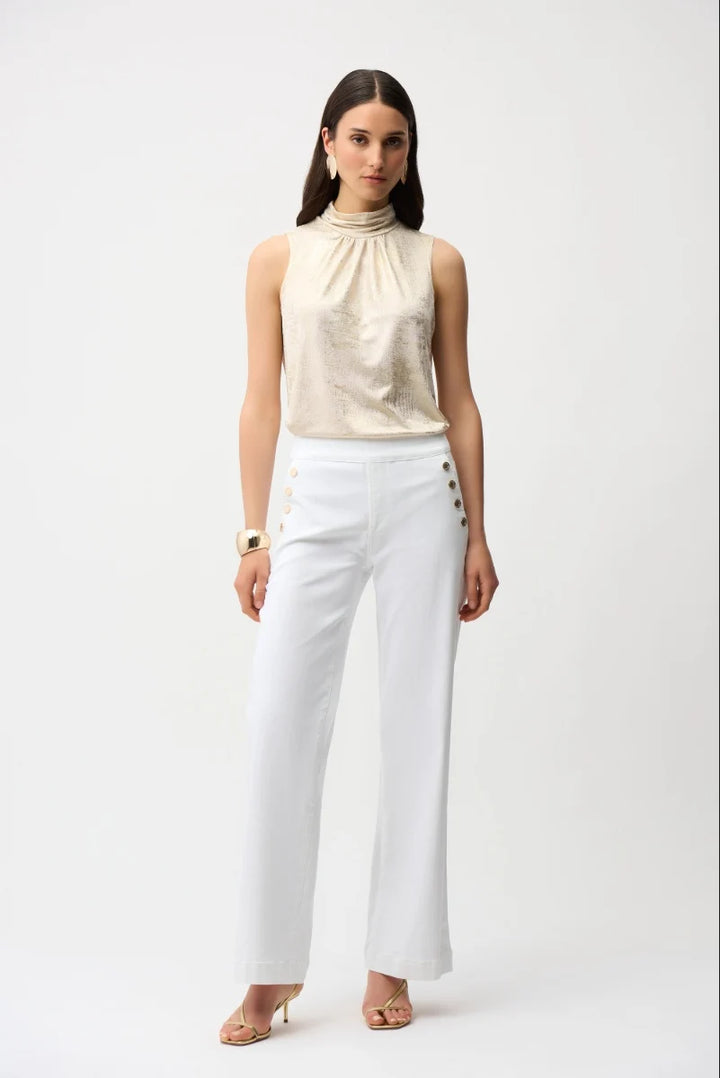 Foiled Knit Straight Sleeveless Top in Ivory/Gold 261008 by Joseph Ribkoff in Ivory/Gold / 8