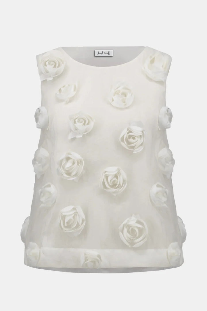 Rose Sleeveless Top With 3D Floral Embroidery 261220 by Joseph Ribkoff in Off White / 8