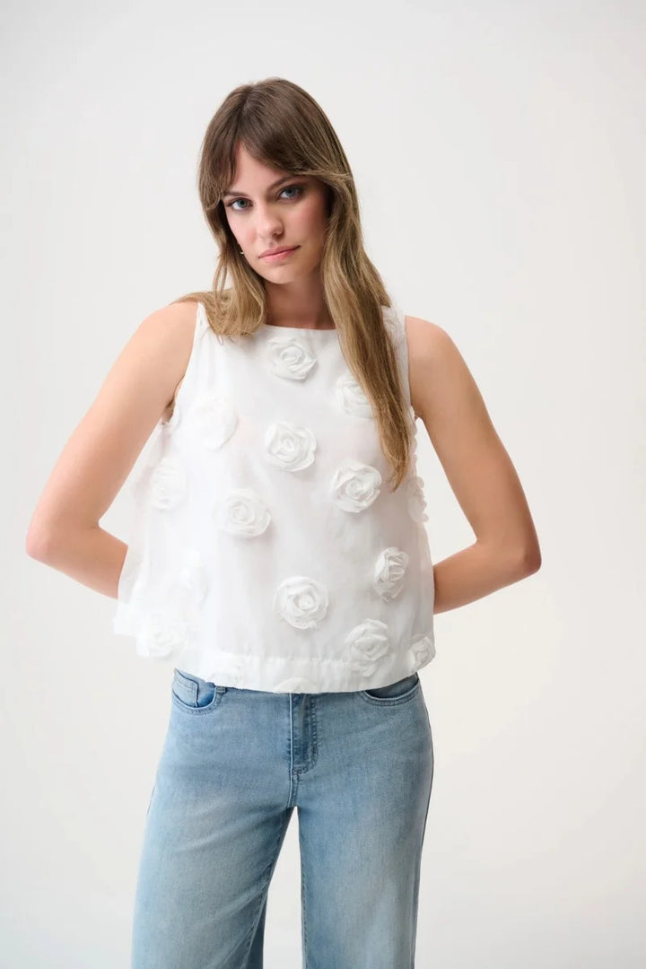 Rose Sleeveless Top With 3D Floral Embroidery 261220 by Joseph Ribkoff in Off White / 8