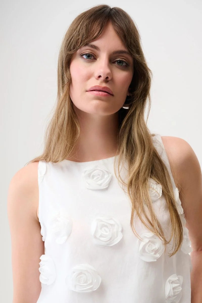 Close up image of Woman wearing Novelty Sleeveless Top With 3D Floral Embroidery 261220 by Joseph Ribkoff 