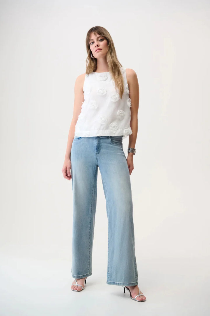 Rose Sleeveless Top With 3D Floral Embroidery 261220 by Joseph Ribkoff in Off White / 8