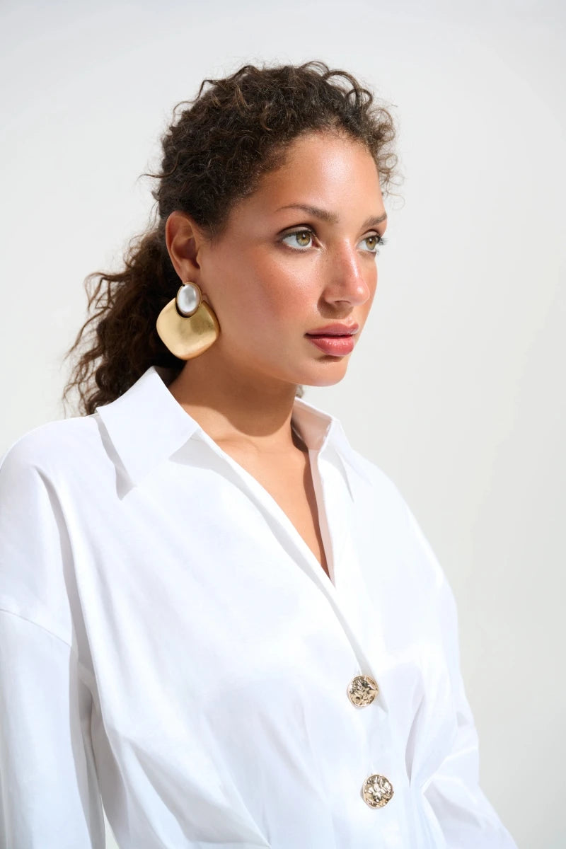 Joseph Ribkoff 261742 Stretch Taffeta Fit and Flare Blouse neckline detail in Vanilla