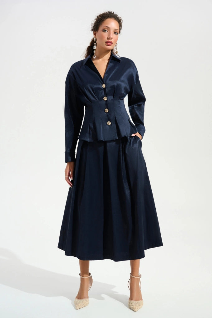 Stretch Taffeta Fit and Flare Blouse in Midnight Blue 261742 by Joseph Ribkoff in Midnight Blue / 8