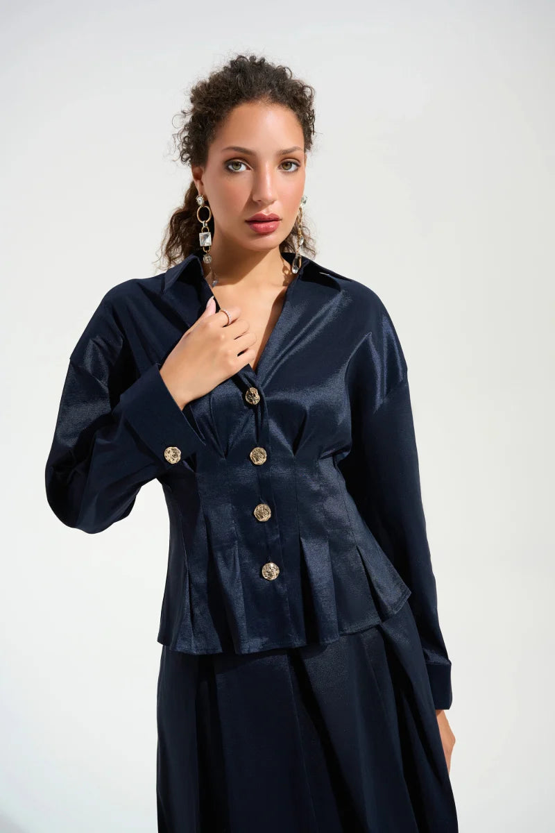 Stretch Taffeta Fit and Flare Blouse in Midnight Blue 261742 by Joseph Ribkoff