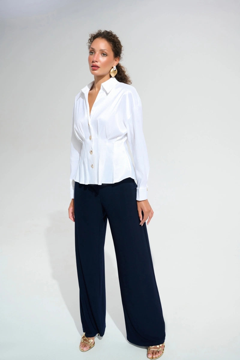 Joseph Ribkoff 261742 Stretch Taffeta Fit and Flare Blouse in Vanilla