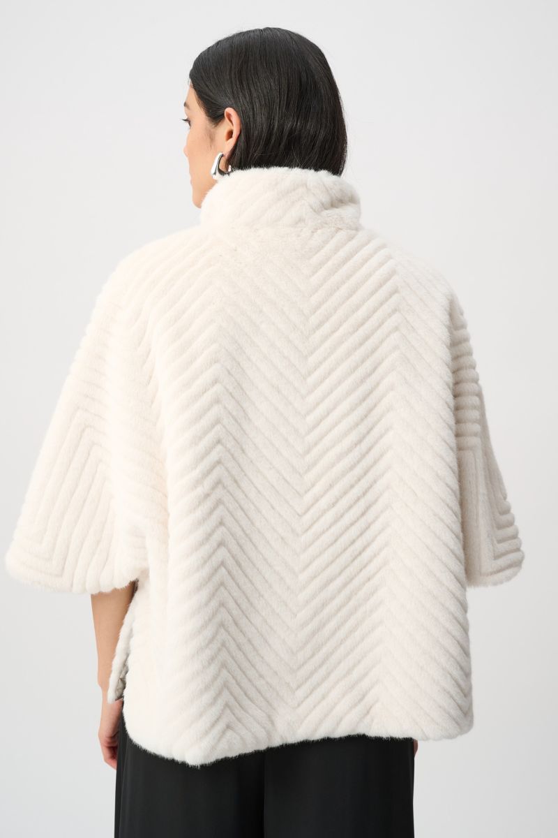 Chevron Faux Fur Cape-Style Jacket in Cream Joseph Ribkoff 263917