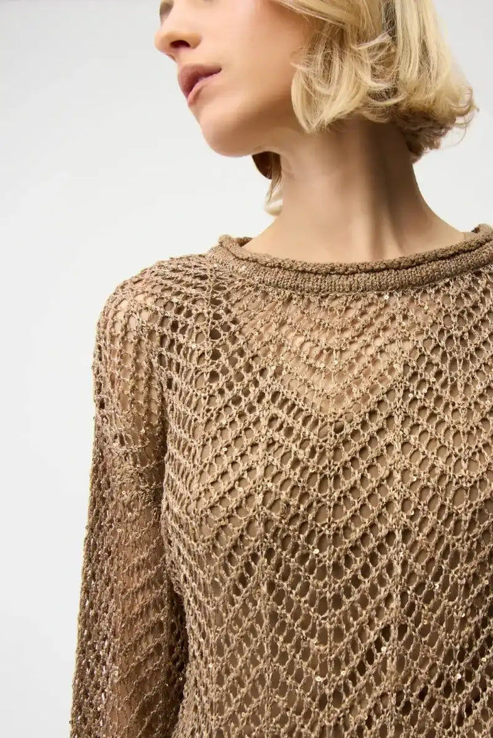 Sequins Yarn Chevron Print Long Sleeve Sweater in Tigers Eye by Joseph Ribkoff in Tigers Eye / S