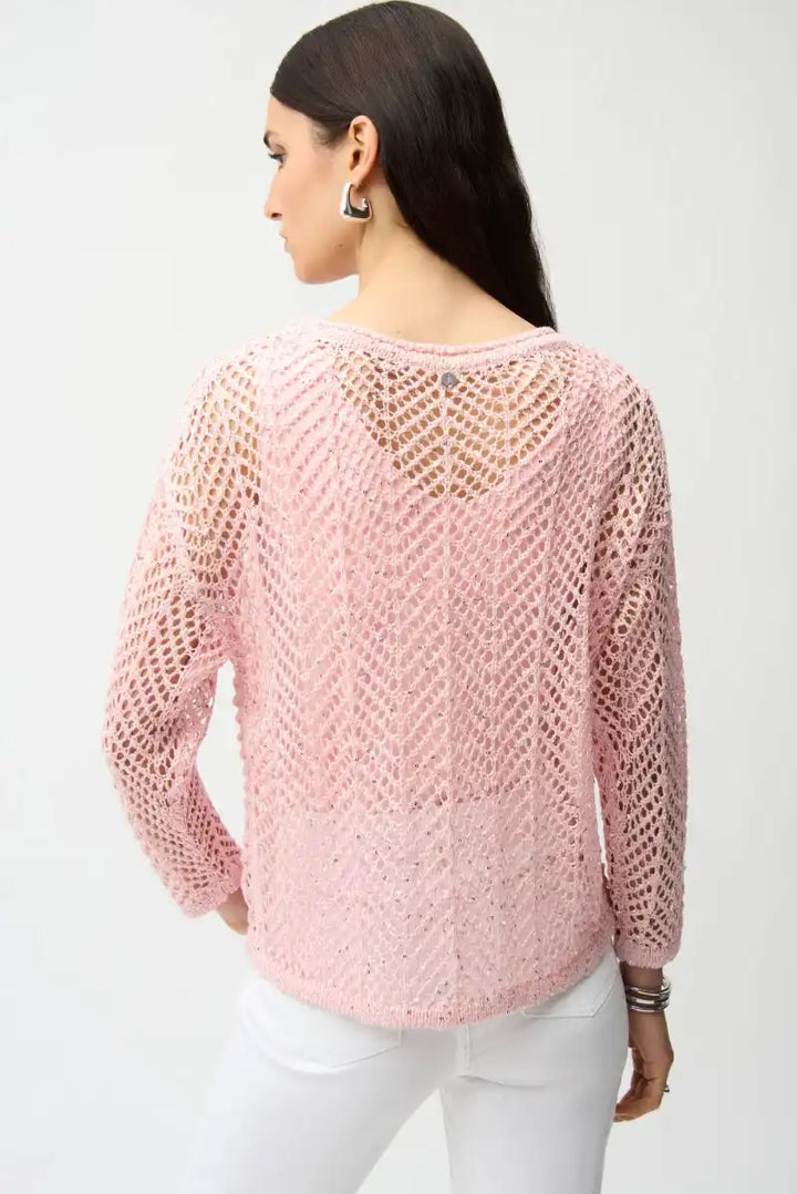 Sequins Yarn Chevron Print Long Sleeve Sweater in Petal Pink by Joseph Ribkoff in Petal Pink / S