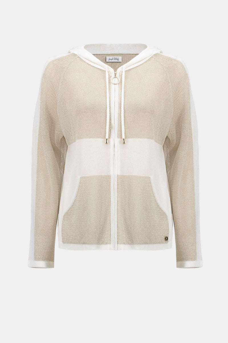 Joseph Ribkoff 262613 Soft Knit Hooded Zip Jacket in Vanilla/Gold
