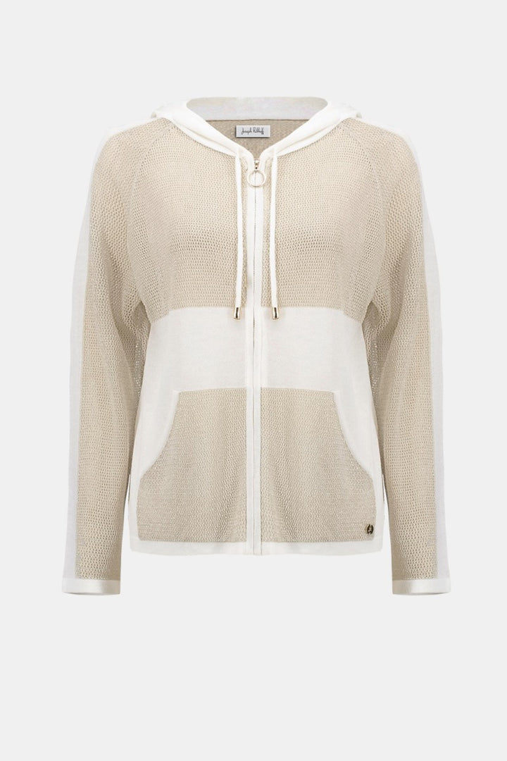 Soft Knit Straight Hooded Zip Jacket in Vanilla/Gold by Joseph Ribkoff in Vanilla/Gold / L