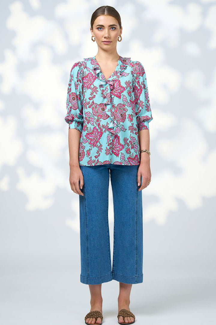 Loobie's Story Indie Blouse in Tiffany Blue Multi by Loobies Story in Light Blue / 10