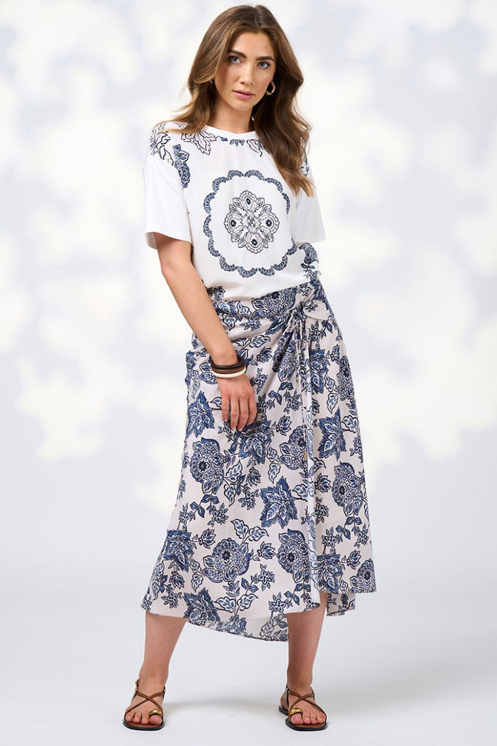 Loobie's Story Indie skirt in bone multi print by Loobies Story in Wedgewood Blue / 8