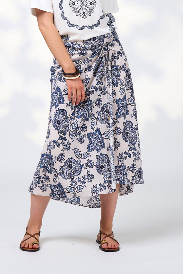 Loobie's Story Indie skirt in bone multi print by Loobies Story in Wedgewood Blue / 8