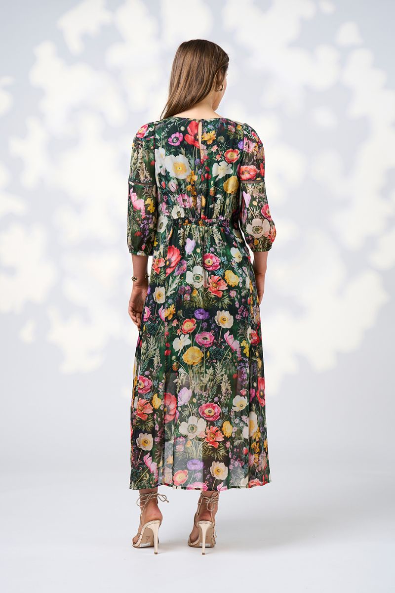 Back view of green floral dress