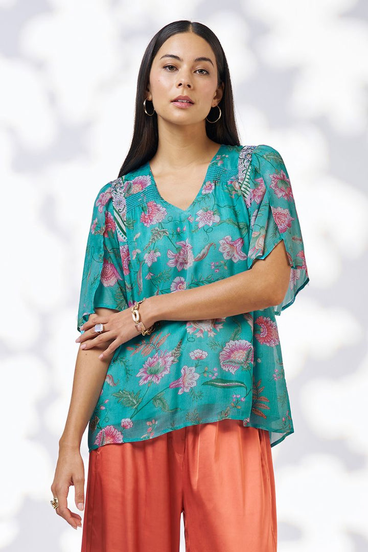 Loobie's Story Anaphora Blouse in Aqua Multi by Loobies Story in Multicolor / 8