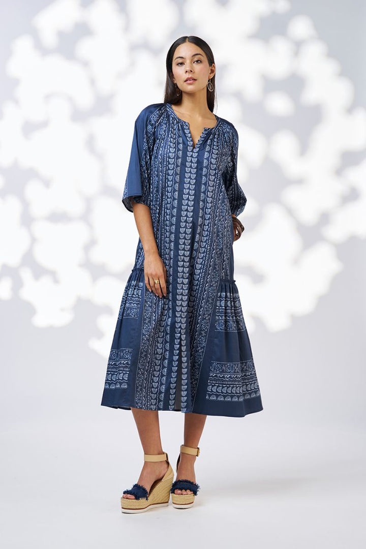 Loobie's Story Asher Midi Dress in Indigo Multi by Loobies Story in Indigo / 10