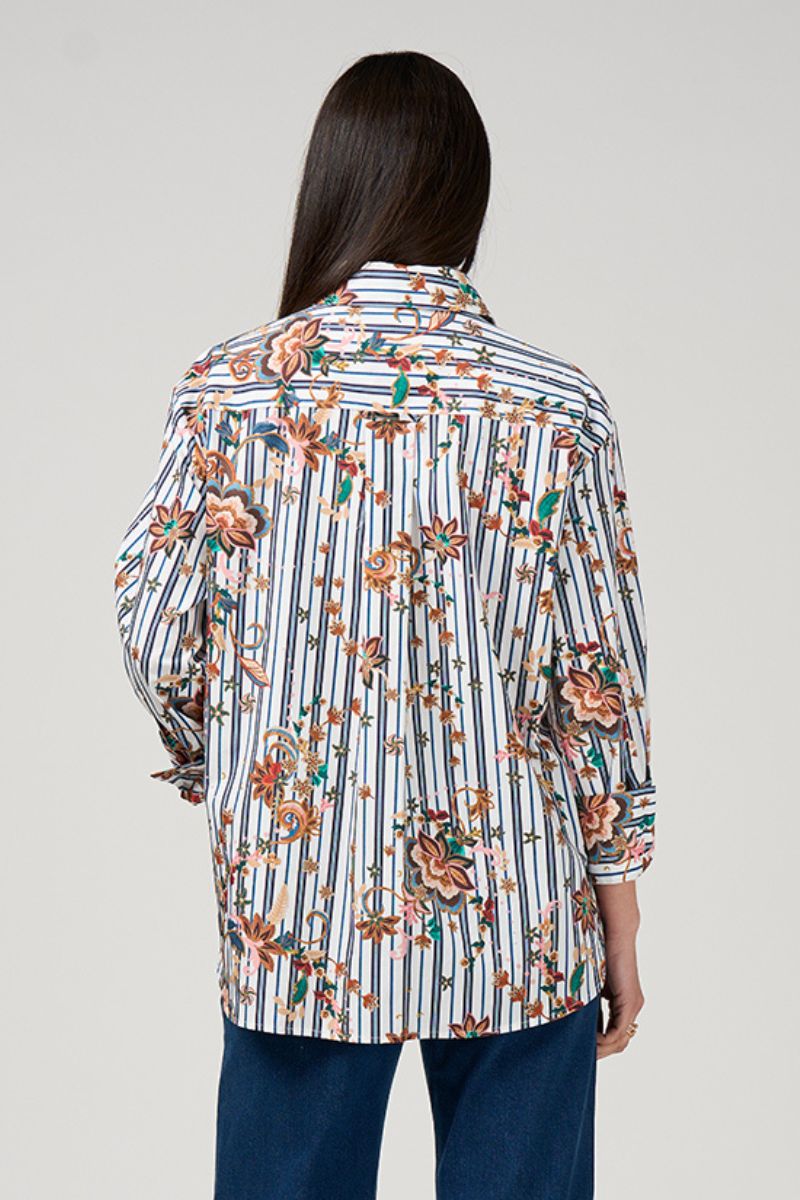Woman wearing Louis Shirt in White Multi by Loobie’s Story LS3234 back view