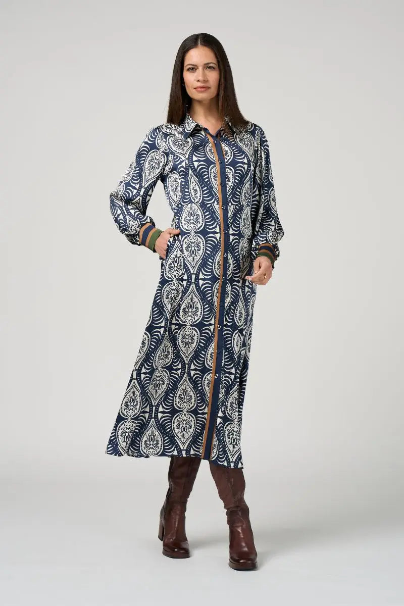 Woman wearing Opaline Shirt Dress by Loobie’s Story LS3242 pocket detail
