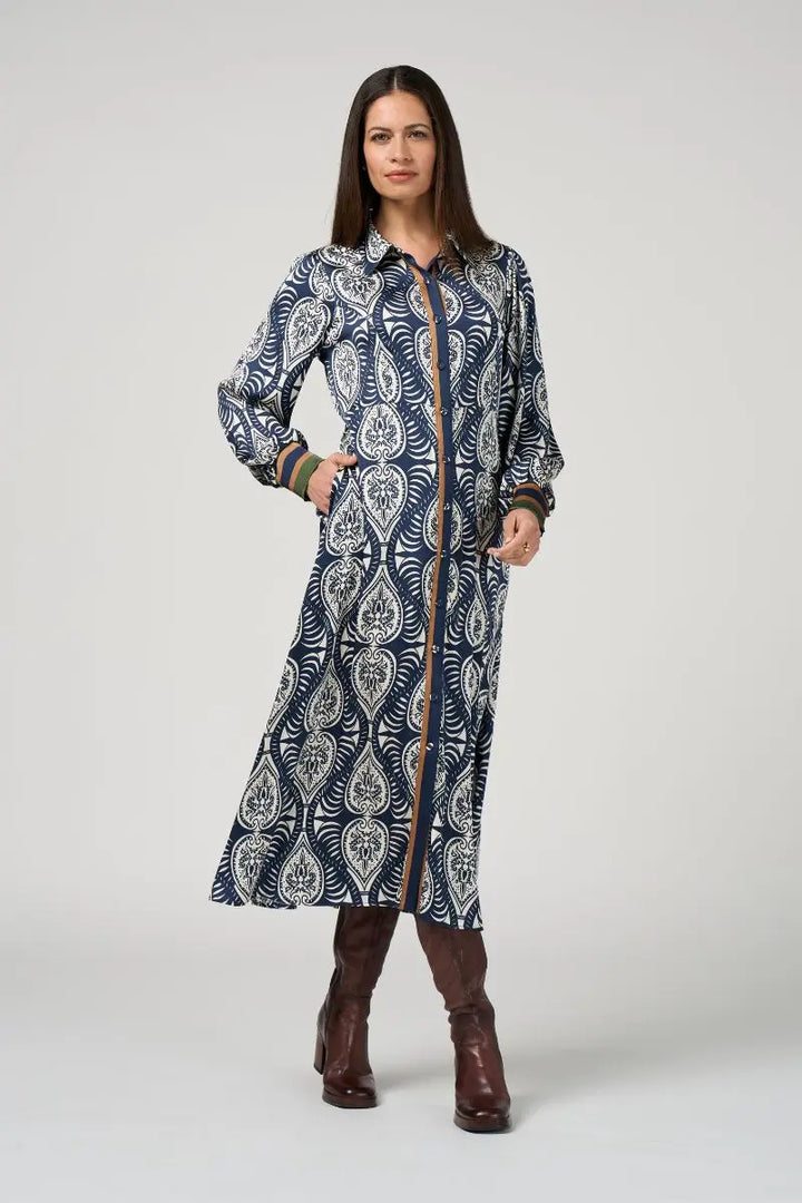 Woman wearing Opaline Shirt Dress by Loobie’s Story LS3242 pocket detail