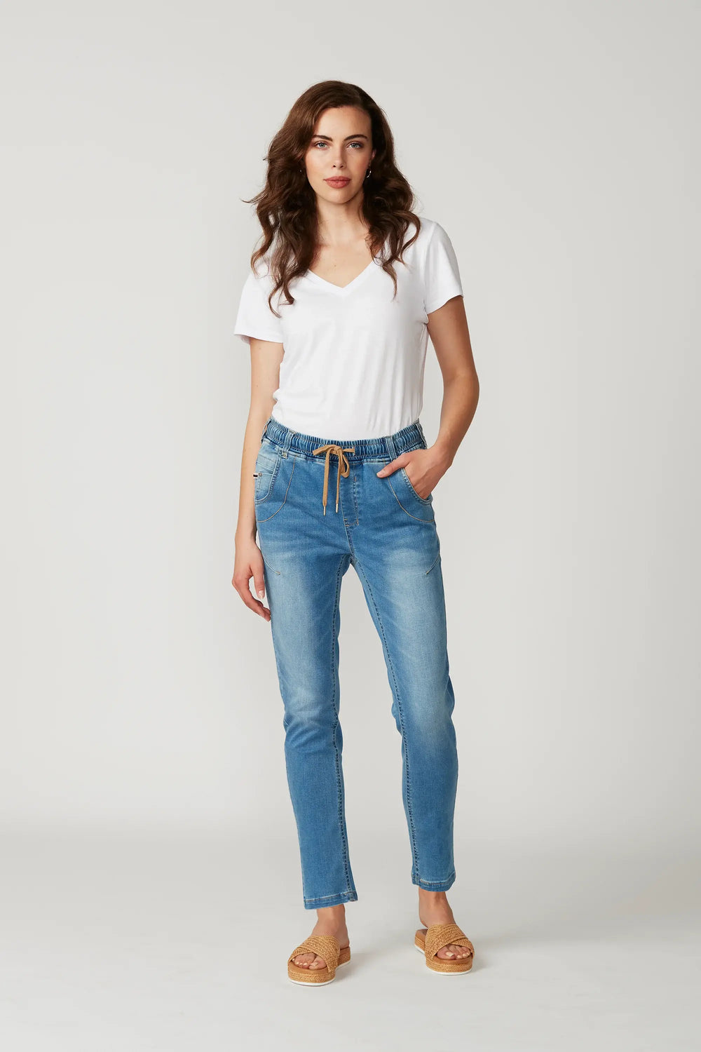 Woman wearing LTL No Tape Boyfriend Jean in Distressed NLA2760N by Lania the Label