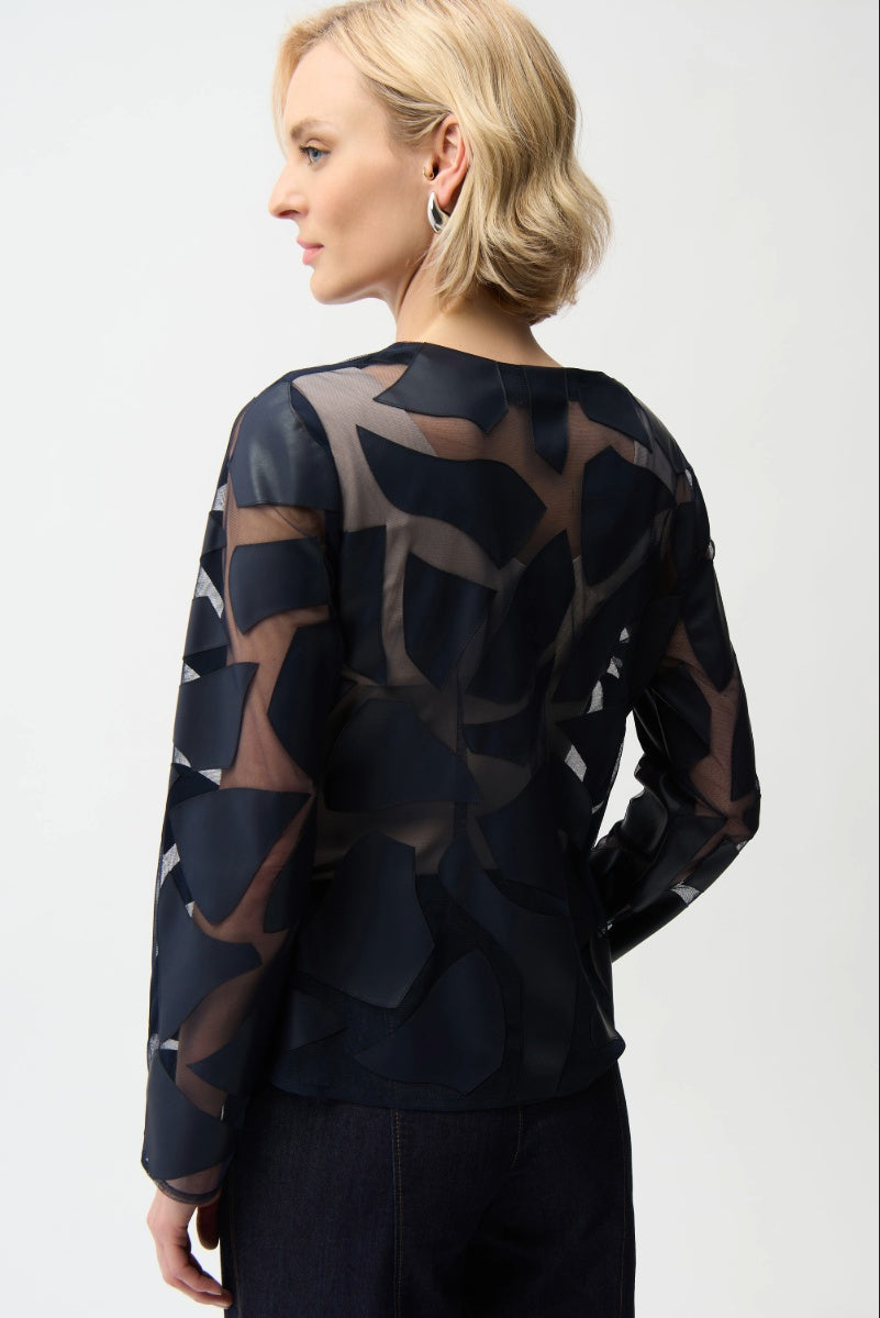 Laser Cut Leatherette Giraffe Print Fitted Jacket in Midnight Blue 261906 by Joseph Ribkoff