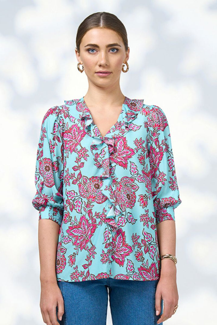 Loobie's Story Indie Blouse in Tiffany Blue Multi by Loobies Story in Light Blue / 10