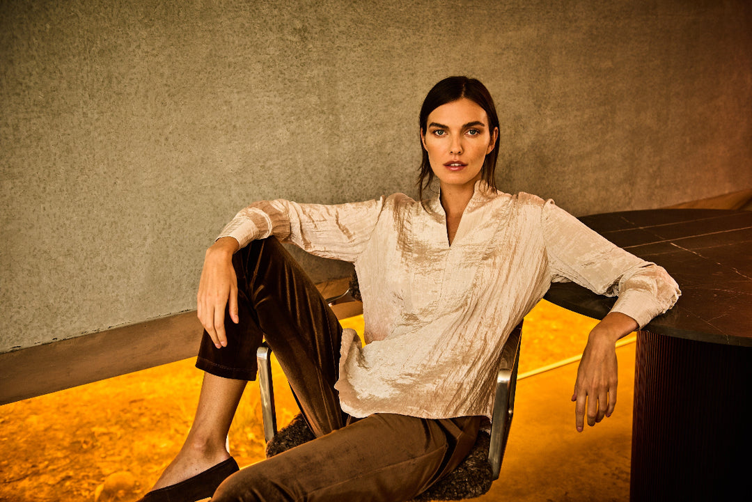 Mela Purdie formal shirt prosecco styled sitting
