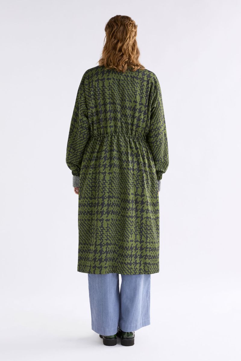 Woman wearing Mitte Coat in Portus Print by Elk the Label A1484G back view