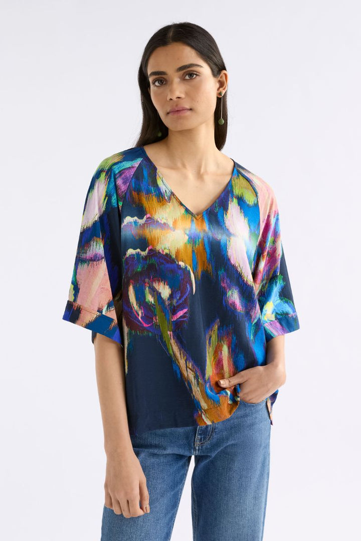 Moda V Neck Top in Vaara Print A1543 by ELK the Label in 10 / Vaara Print