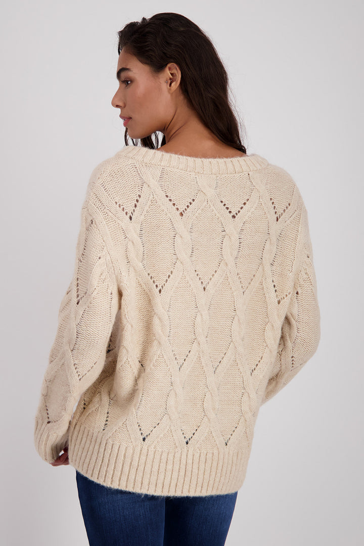 Cable Knit Sweater 807225MNR in Biscuit by Monari