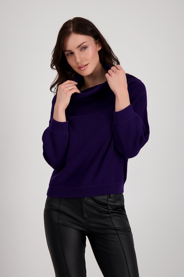 Sweater with Stand Up Collar 807229MNR in Ink by Monari