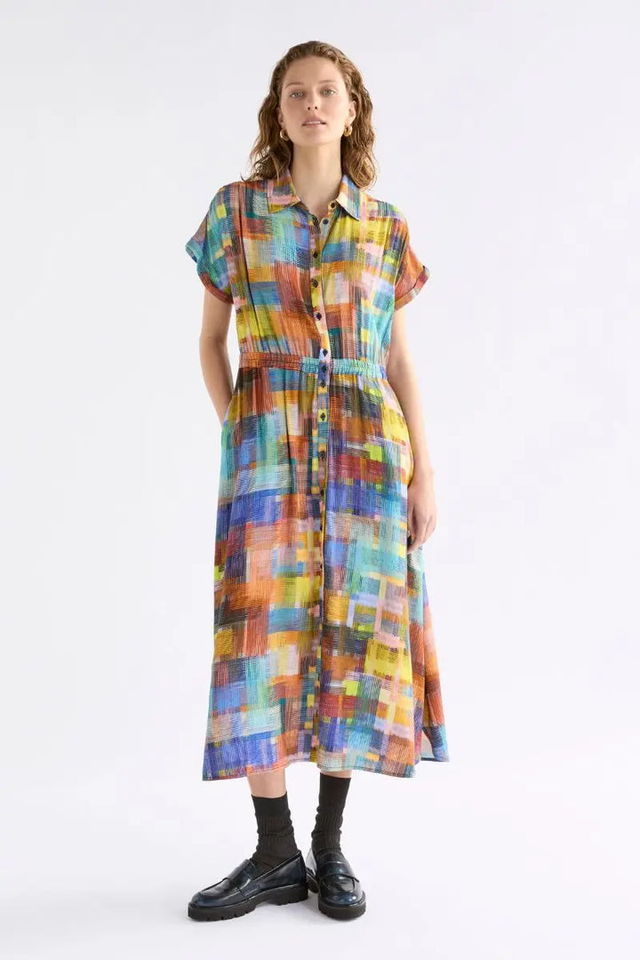 Woman wearing Elk the Label Nidra Shirt Dress A1424 front view