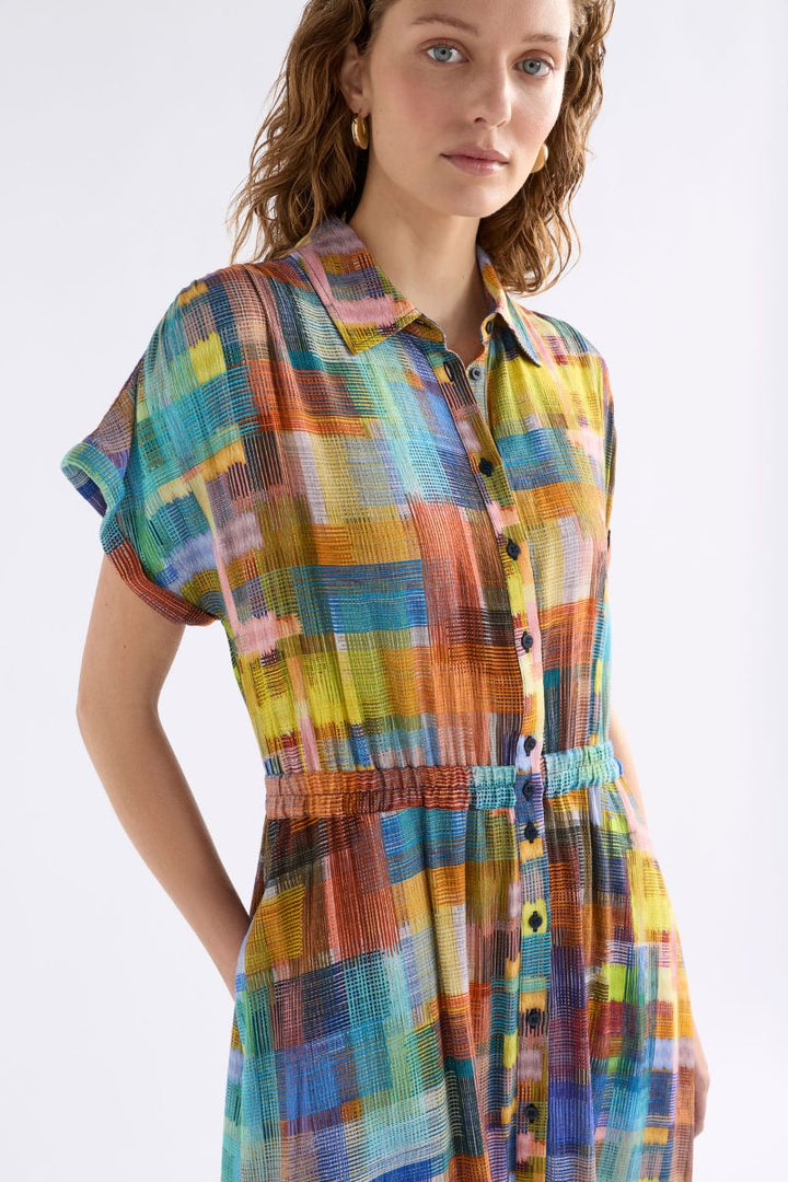 ELK Nidra Shirt Dress in Elbrus Print by Elk the Label in yellow_blue / 8