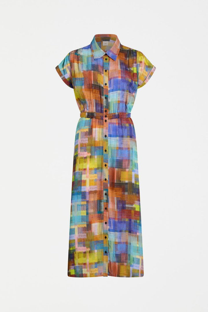ELK Nidra Shirt Dress in Elbrus Print by Elk the Label in yellow_blue / 8