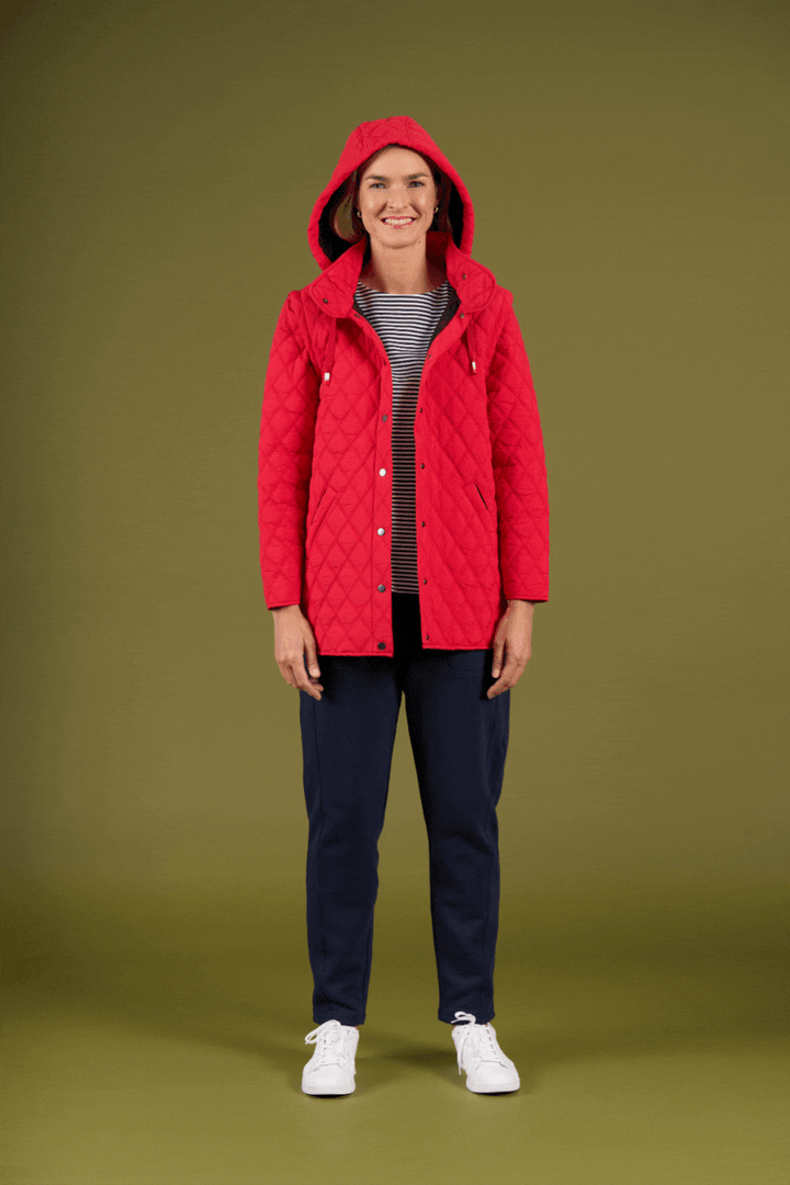Gif of woman wearing red Wellington Jacket by Charlie Jane