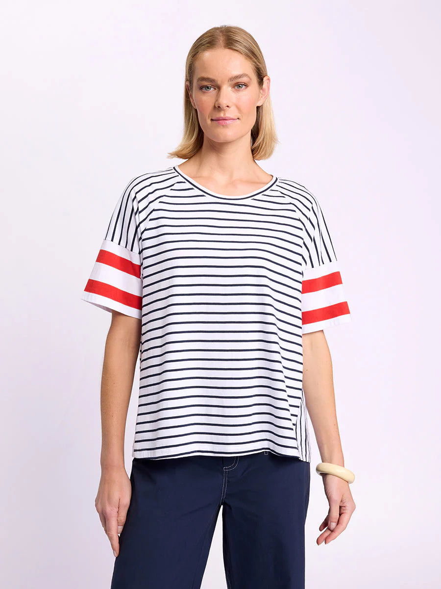 Raglan Stripe Tee in Navy YTMS57465 by Marco Polo - front