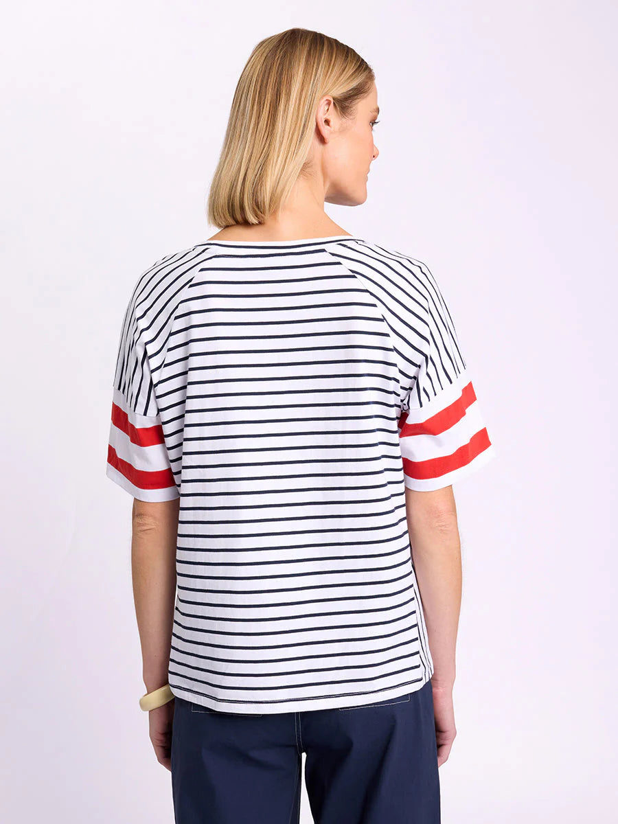 Raglan Stripe Tee in Navy YTMS57465 by Marco Polo - back