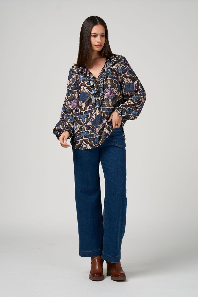 Regalia Blouse in Olive Multi by Loobie's Story