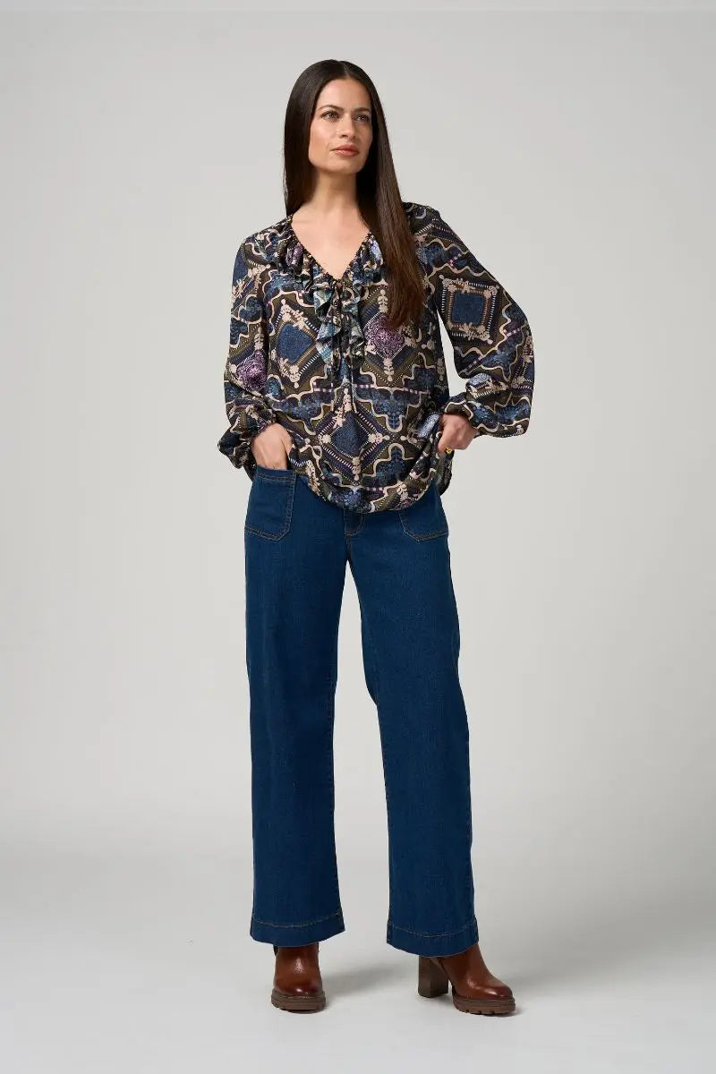 Regalia Blouse in Olive Multi by Loobie's Story