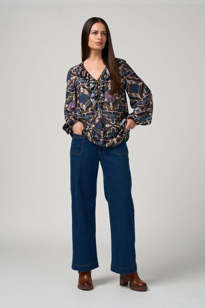 Regalia Blouse in Olive Multi by Loobie's Story