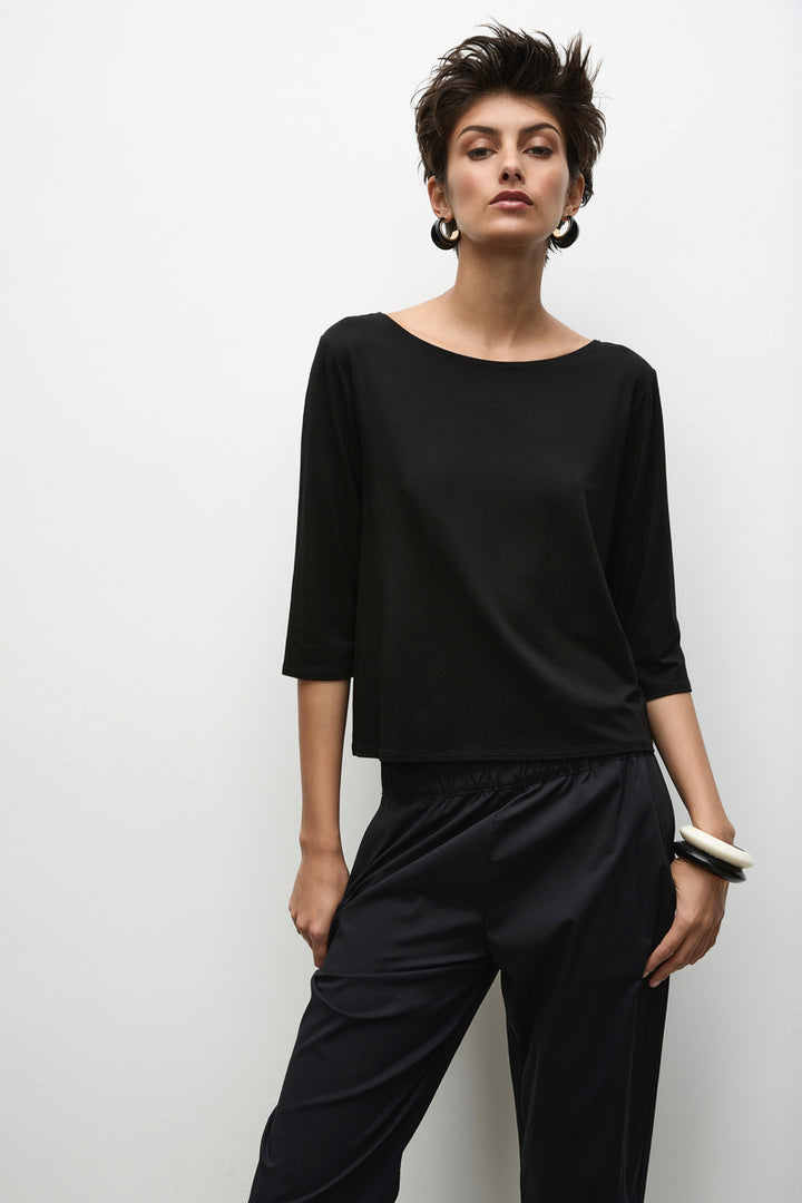 Relaxed Boat Neck F01 2630 in Black  by Mela Purdie