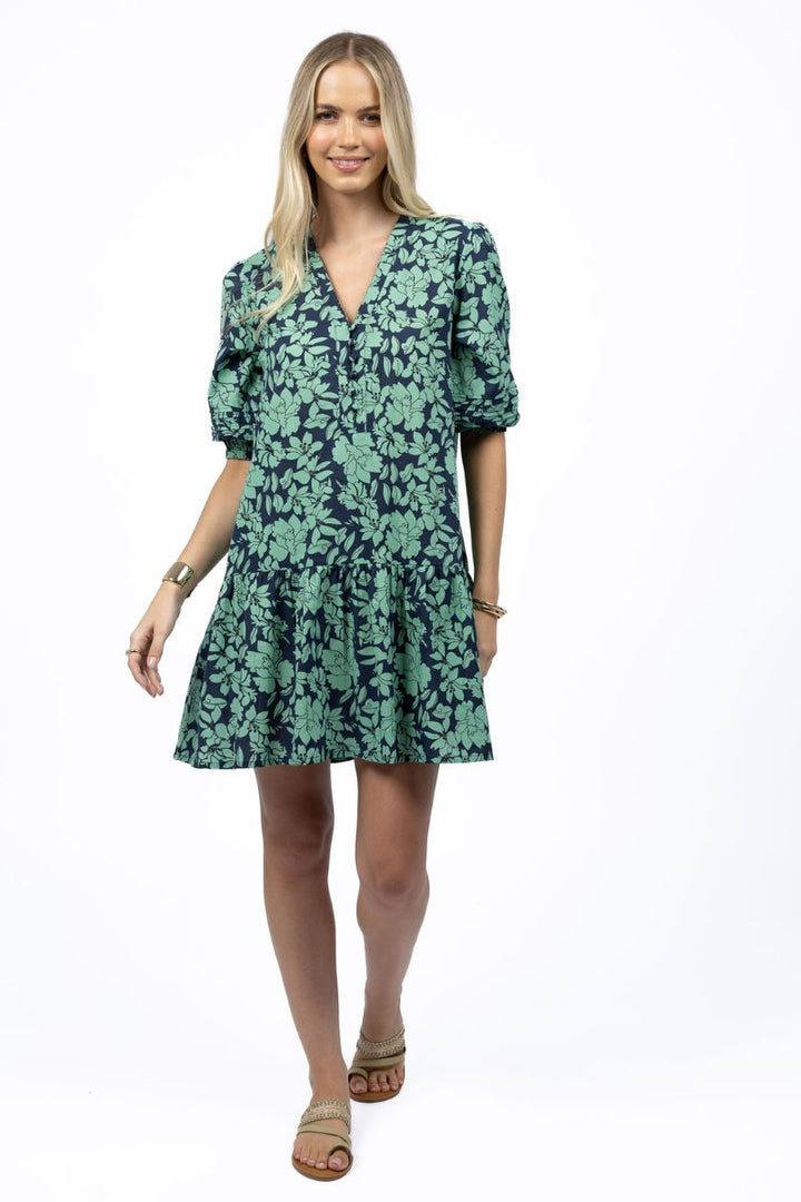 Fleur Smock Dress in Mint Navy by Humidity Lifestyle in XS / mint_navy