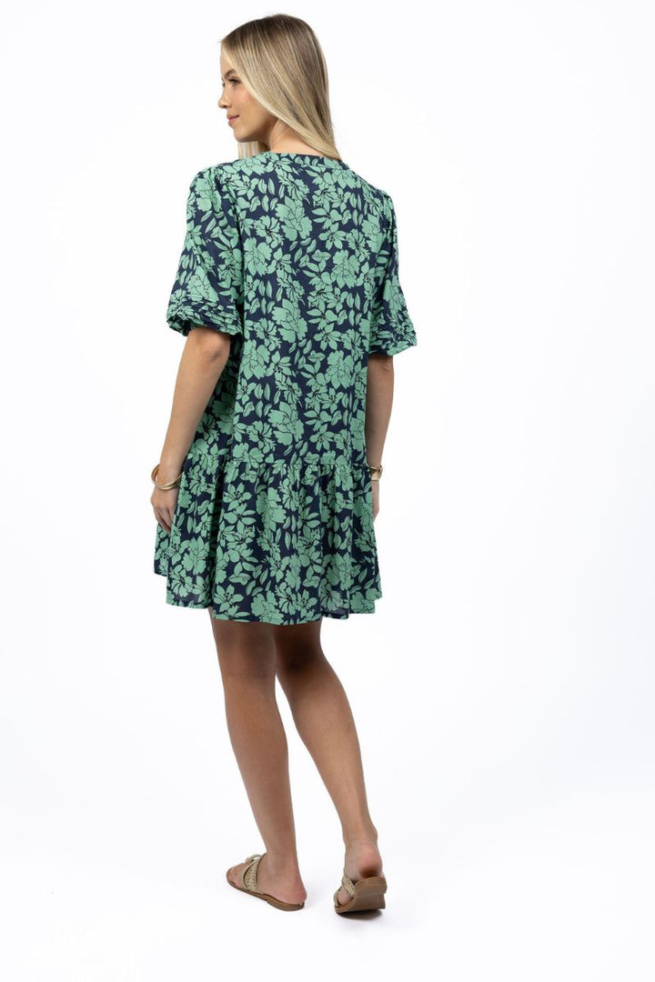 Fleur Smock Dress in Mint Navy by Humidity Lifestyle in XS / mint_navy