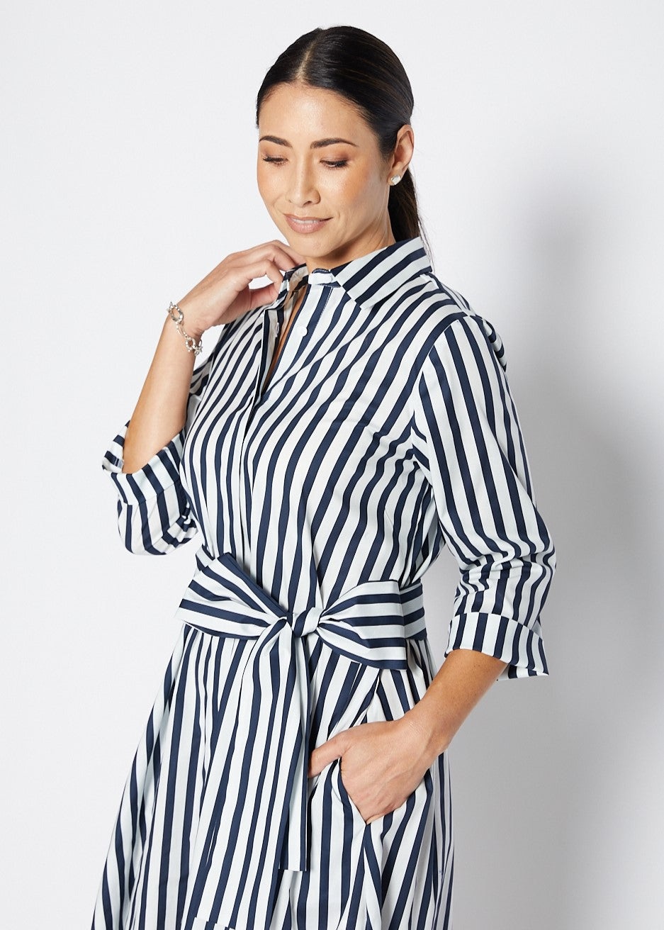 Keira 3/4 Shirt Dress In Navy  Wide Stripe By Philosophy