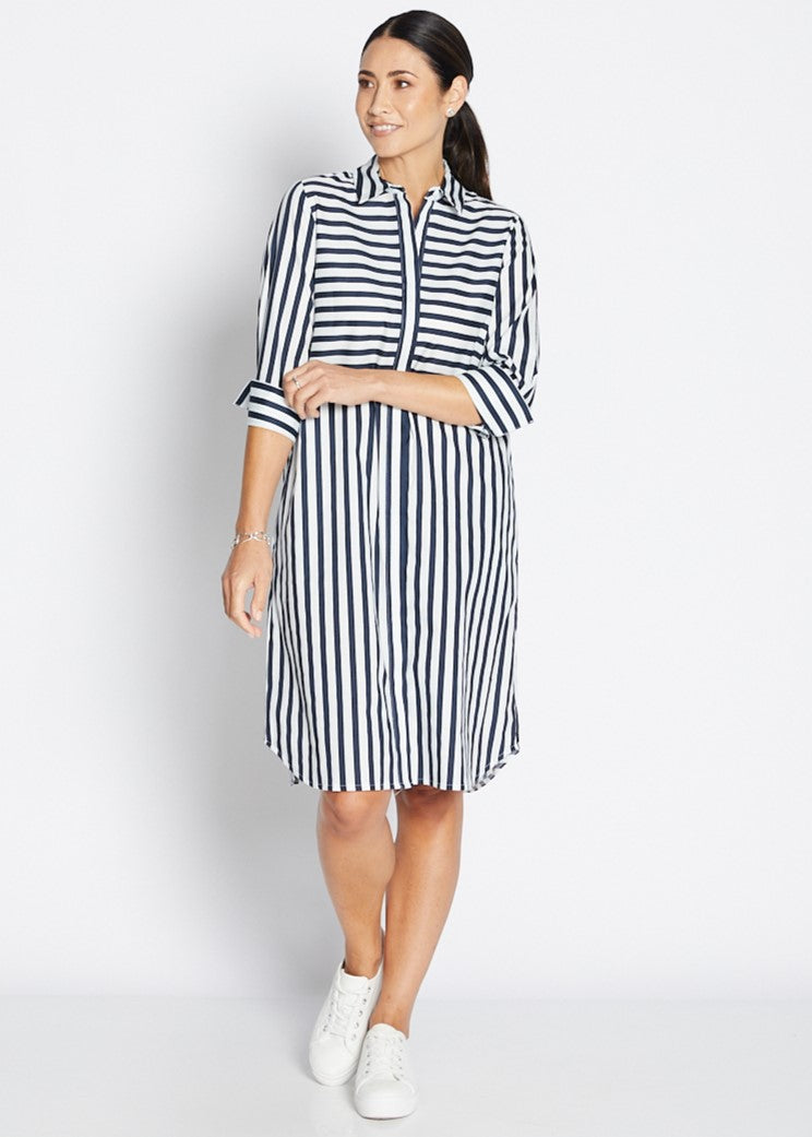 Sierra Sailor Dress in the Navy Wider stripe