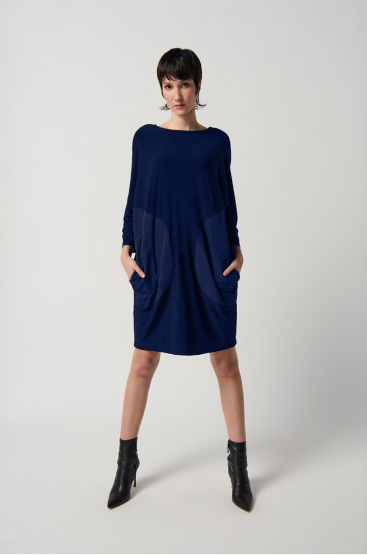 Silky Knit And Memory Cocoon Dress in Black & Midnight Blue 234159 by Joseph Ribkoff
