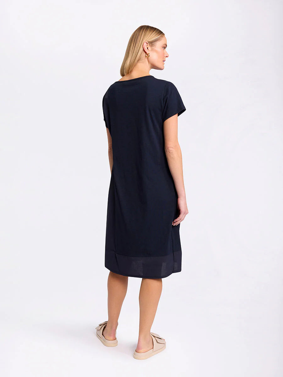 Short Sleeve Spliced Dress YTMS59299 in Navy by Marco Polo - back