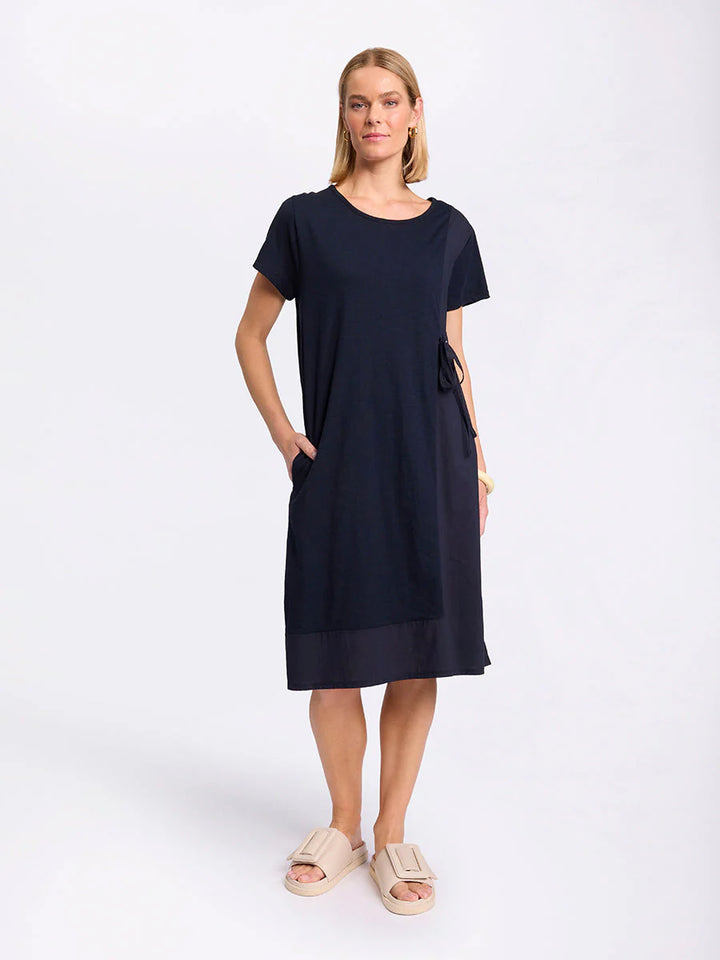 Short Sleeve Spliced Dress YTMS59299 in Navy by Marco Polo - front